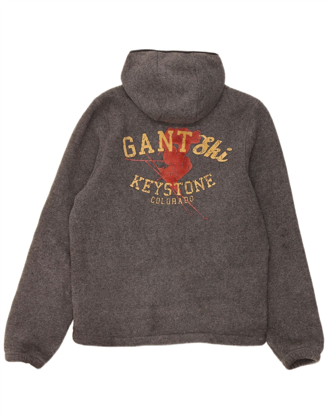 Gant Herre grafisk hættetrøje med lynlås mellemgrå flækket polyester