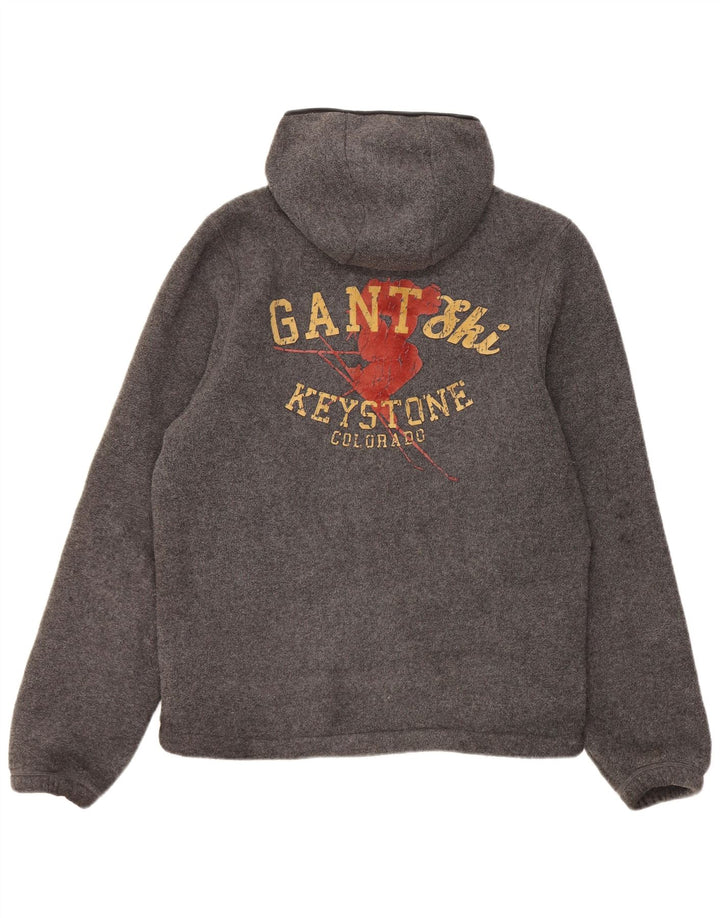 Gant Herre grafisk hættetrøje med lynlås mellemgrå flækket polyester