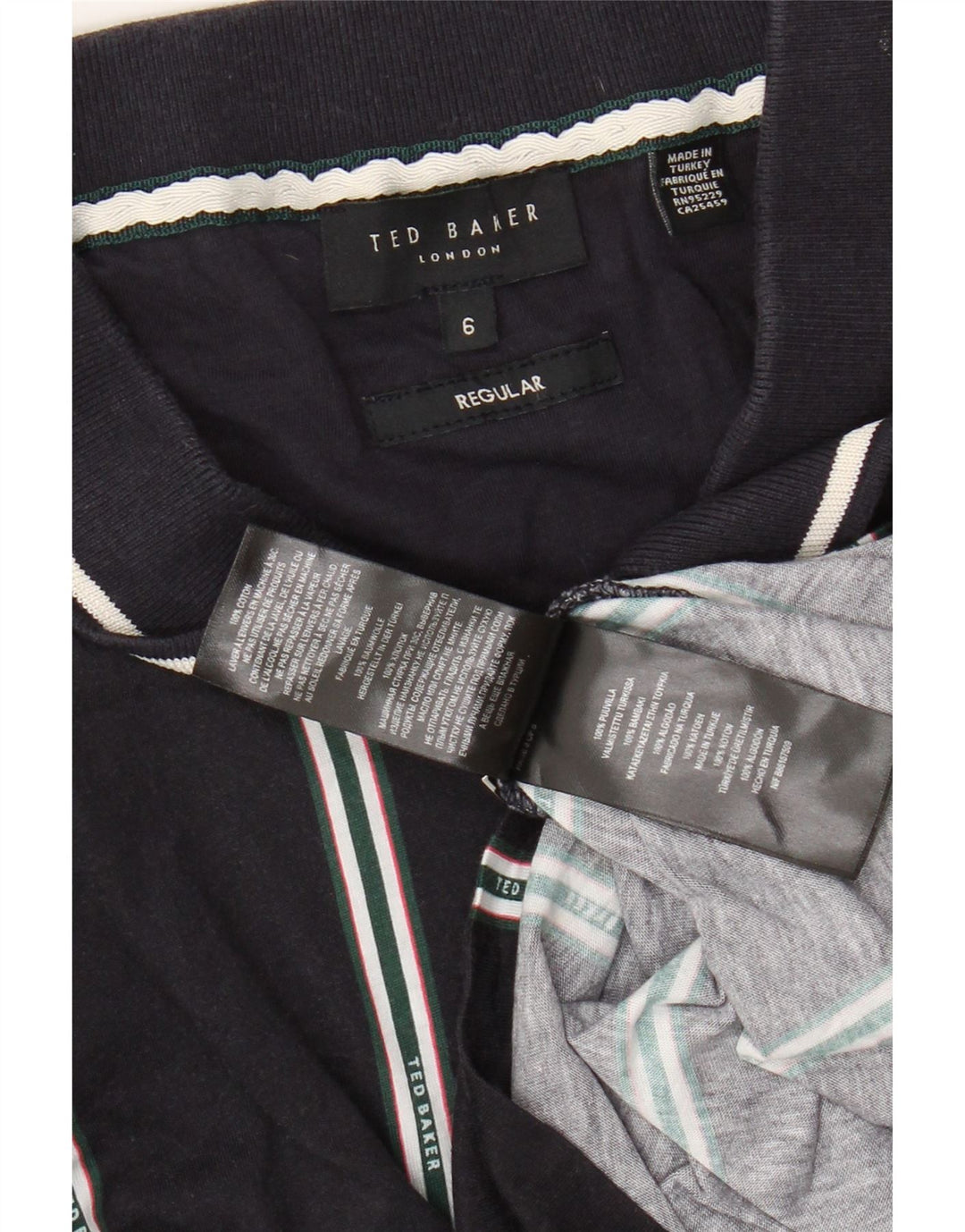 TED BAKER Poloshirt med almindelig lynlås til mænd størrelse 6 2XL Marineblå stribet