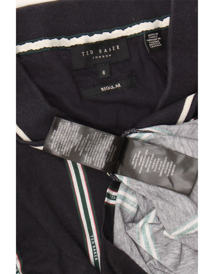 TED BAKER Poloshirt med almindelig lynlås til mænd størrelse 6 2XL Marineblå stribet