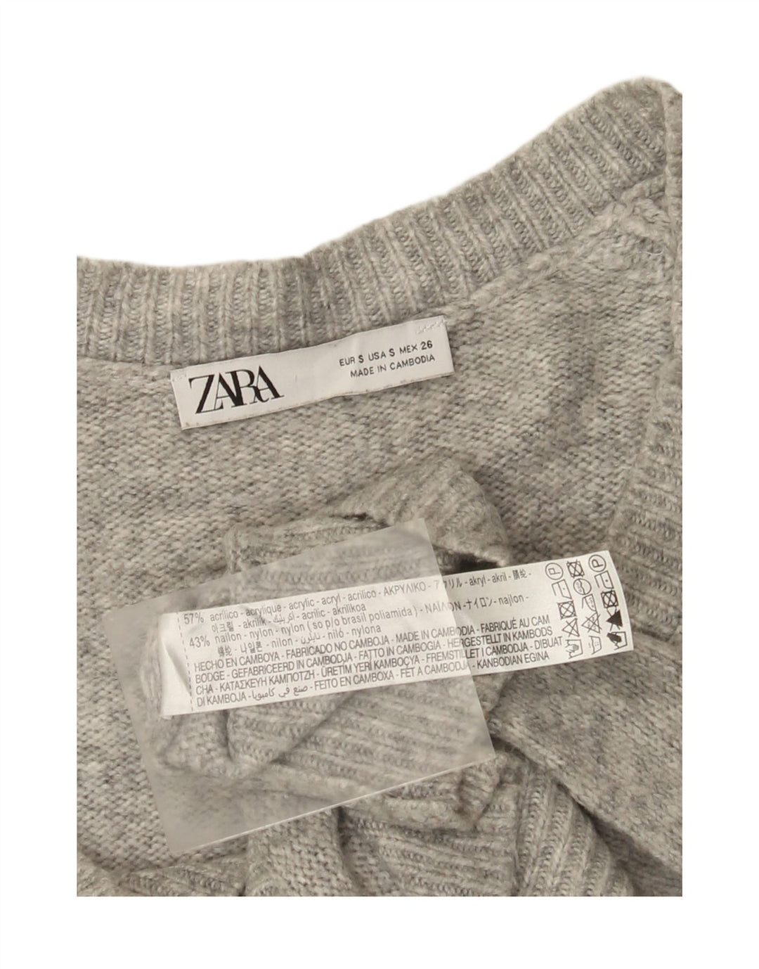Zara Dame Oversized V-hals sweater UK 10 Small Grey Flecked