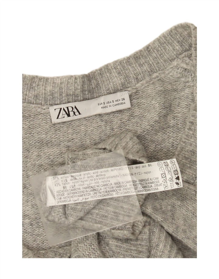 Zara Dame Oversized V-hals sweater UK 10 Small Grey Flecked
