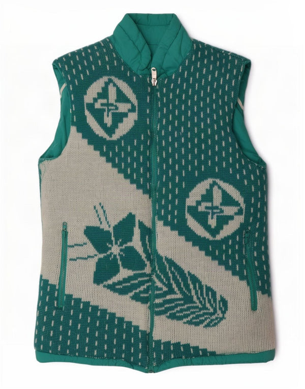 Vintage Herre grafisk polstret vendbar Gilet UK 38 Medium Turkis Floral