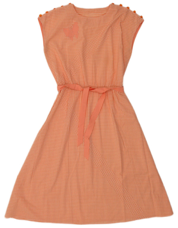 Vintage Kvinders Ærmeløs A-Line Kjole UK 16 Large Orange Gingham