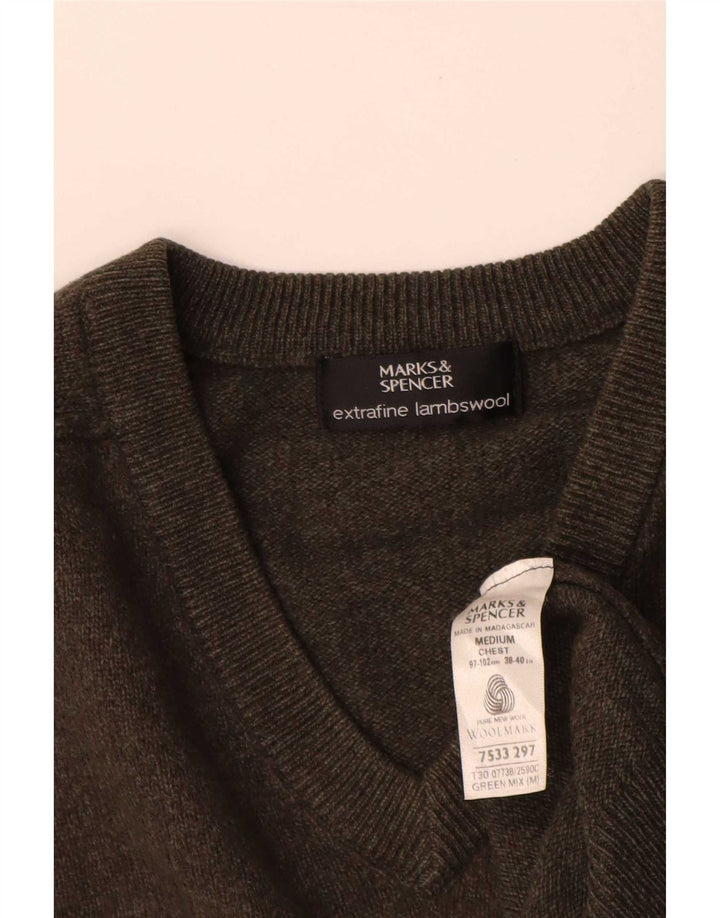 Marks & Spencer Herre V-hals sweater Medium Grøn lammeuld