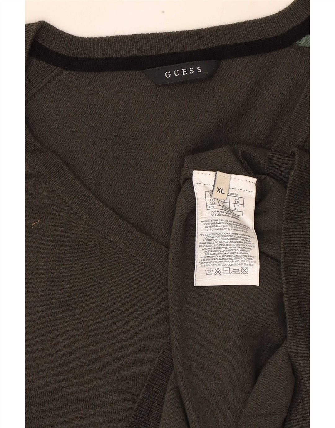 Guess Herre V-hals sweater XL Khaki Bomuld