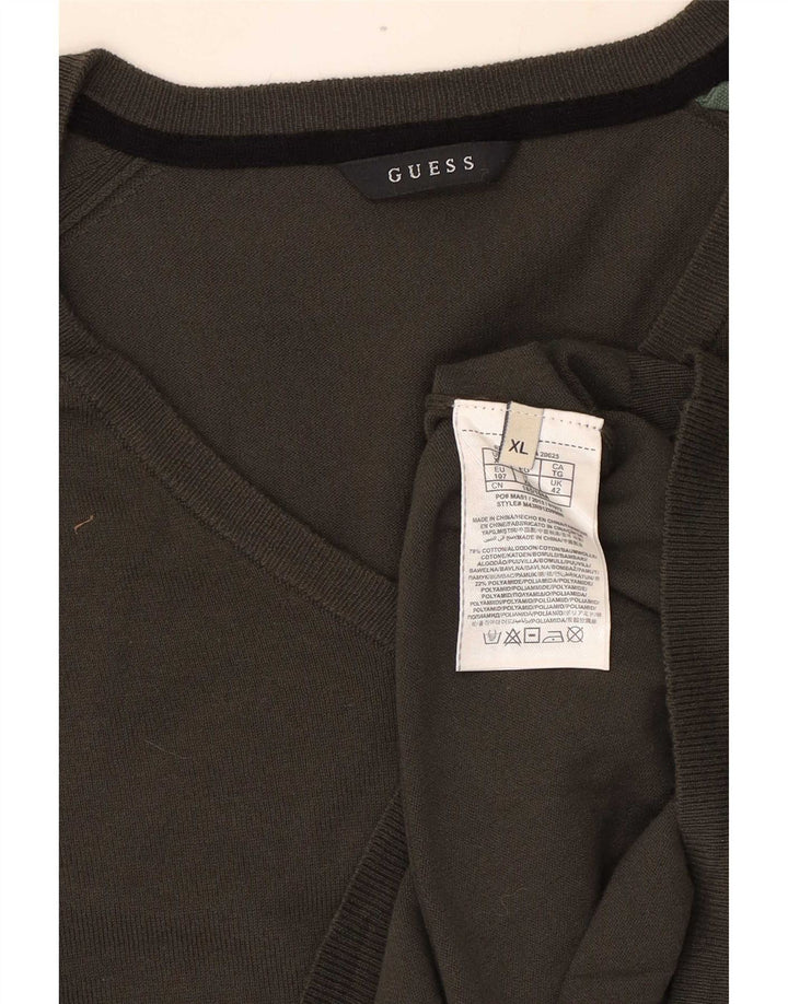 Guess Herre V-hals sweater XL Khaki Bomuld