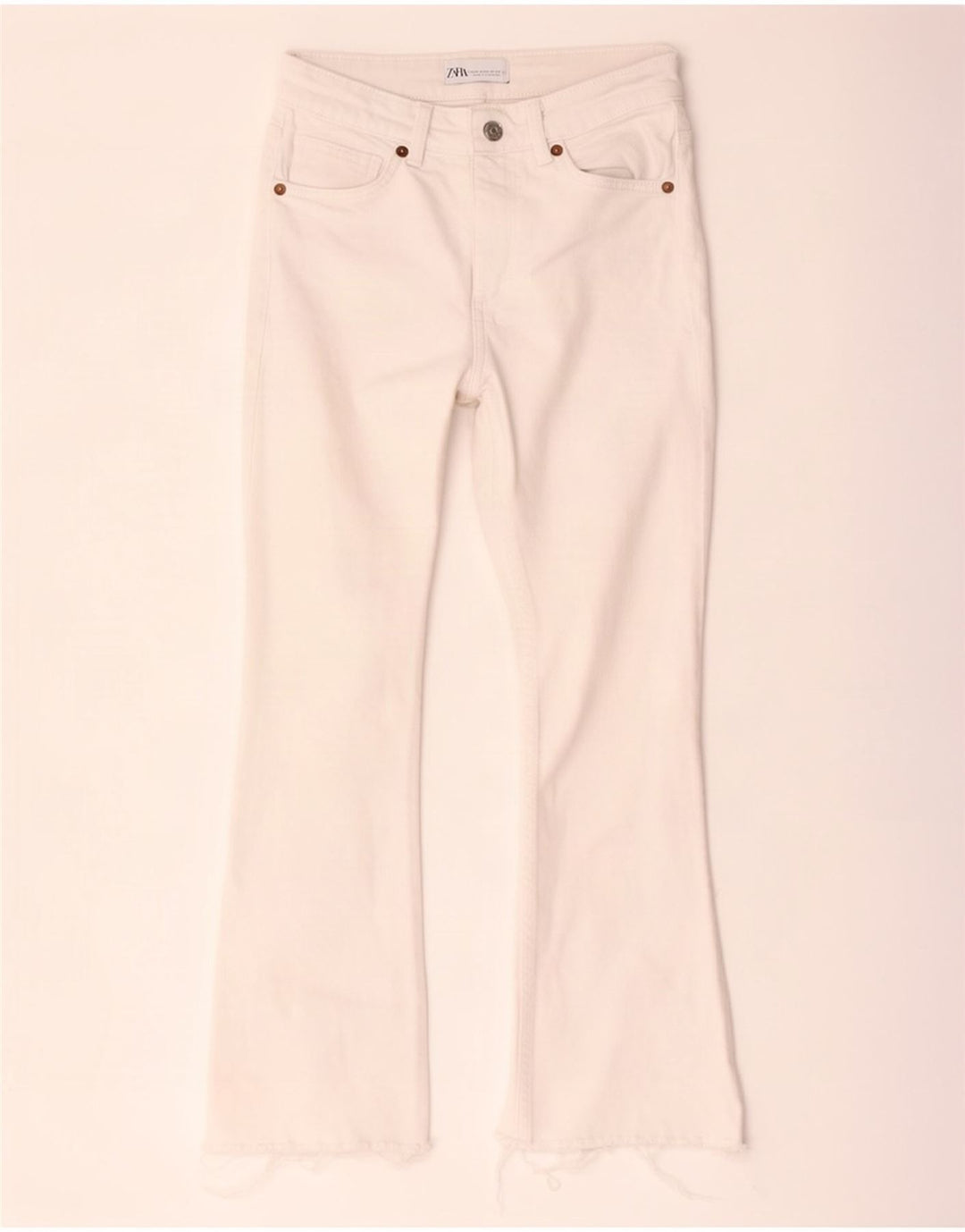 Zara Dame Flared Jeans EU 36 W26 L24 Hvid Bomuld