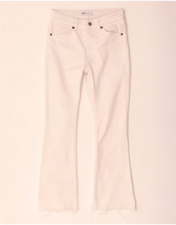 Zara Dame Flared Jeans EU 36 W26 L24 Hvid Bomuld