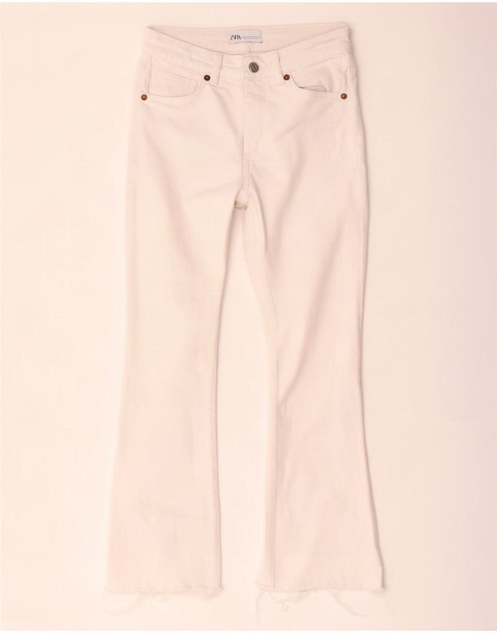 Zara Dame Flared Jeans EU 36 W26 L24 Hvid Bomuld