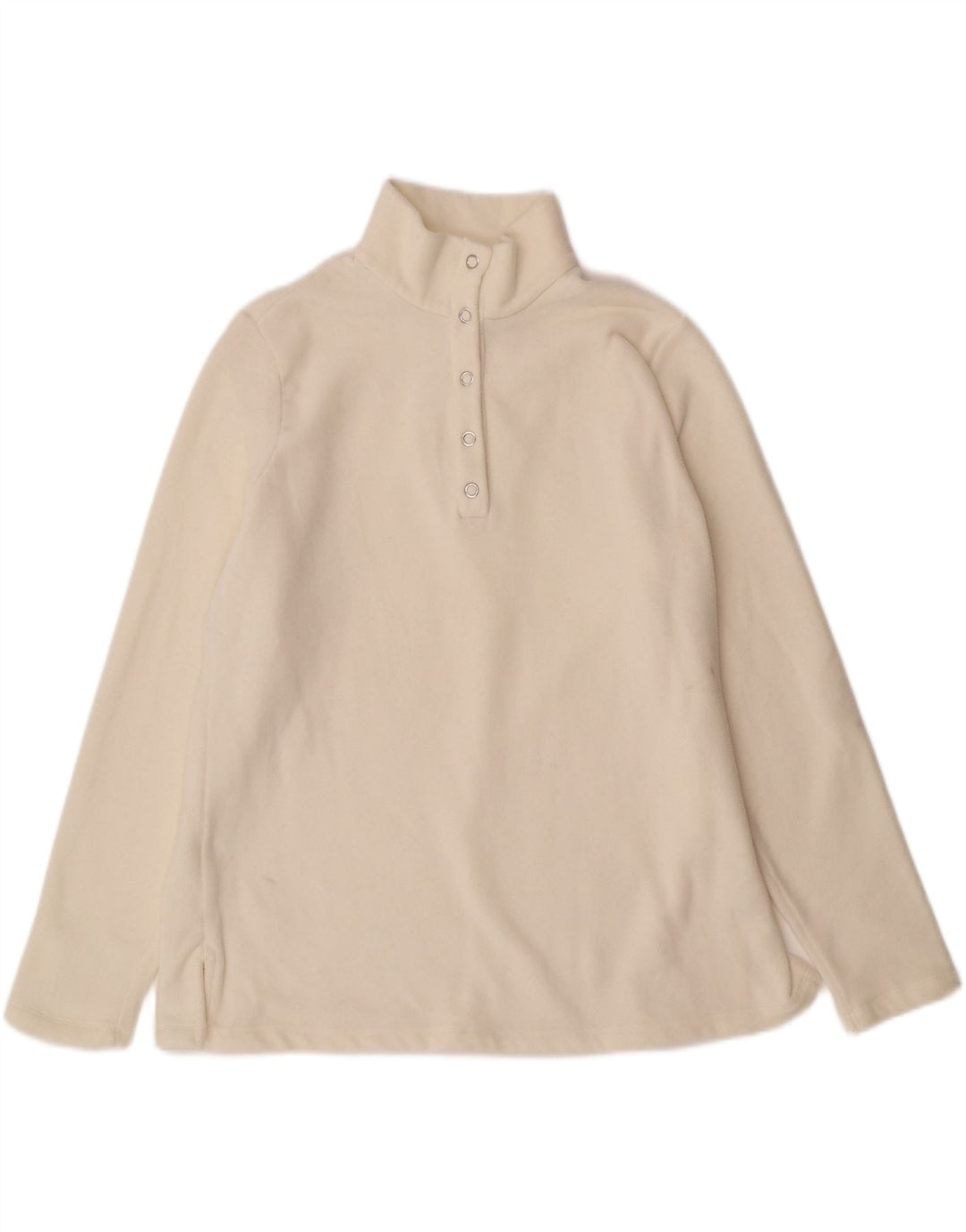 LANDS END Womens Oversized Button Neck Fleece Jumper UK 10 Small Off White Vintage Lands End and Second-Hand Lands End from Messina Hembry 