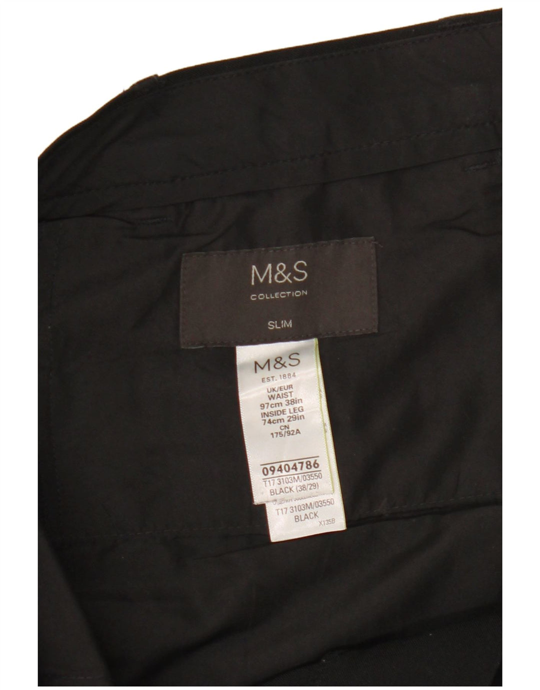 Marks & Spencer Herre Slim Chino Bukser W38 L29 Sort Polyester