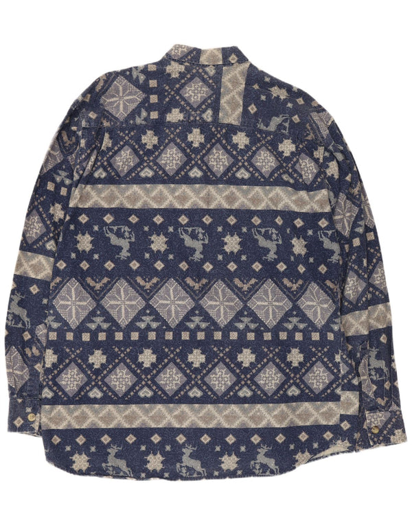 Vintage herreskjorte stor marineblå geometrisk