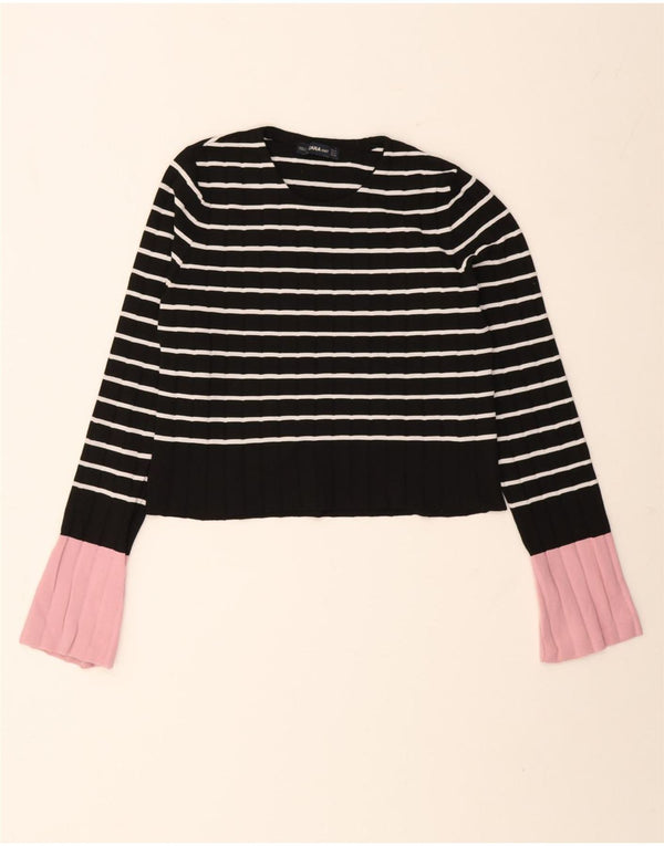 Zara Womens Crop Top Langærmet UK 10 Lille sortstribet polyamid