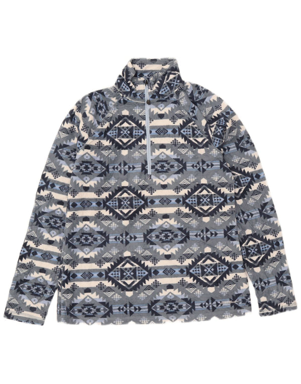 Eddie Bauer Dame lynlås-hals Fleece Jumper UK 14 Medium Blue Geometric