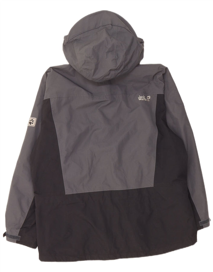 JACK WOLFSKIN Regnjakke med hætte til kvinder UK 14/16 Stor grå farveblok