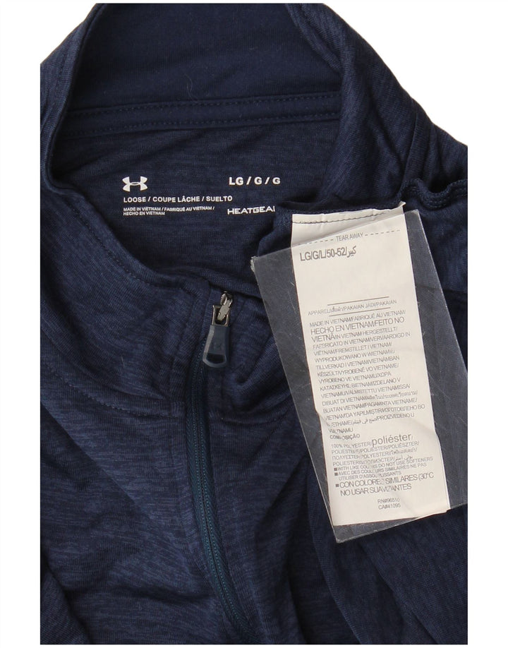 Under Armour Herre Heat Gear Zip Neck Pullover Træningsdragt Top Large Navy Blue