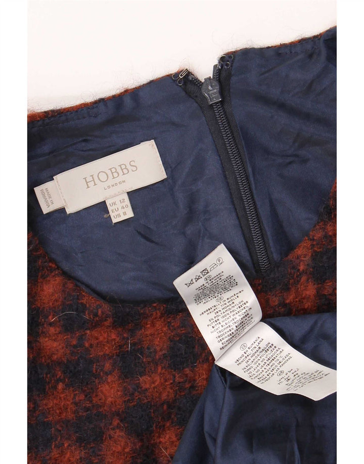 Hobbs Dame Ærmeløs Shift Dress UK 12 Medium Navy Blue Check Wool