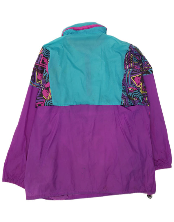 Vintage Herre Pullover Regnjakke UK 44 2XL Lilla Colourblock Polyamid