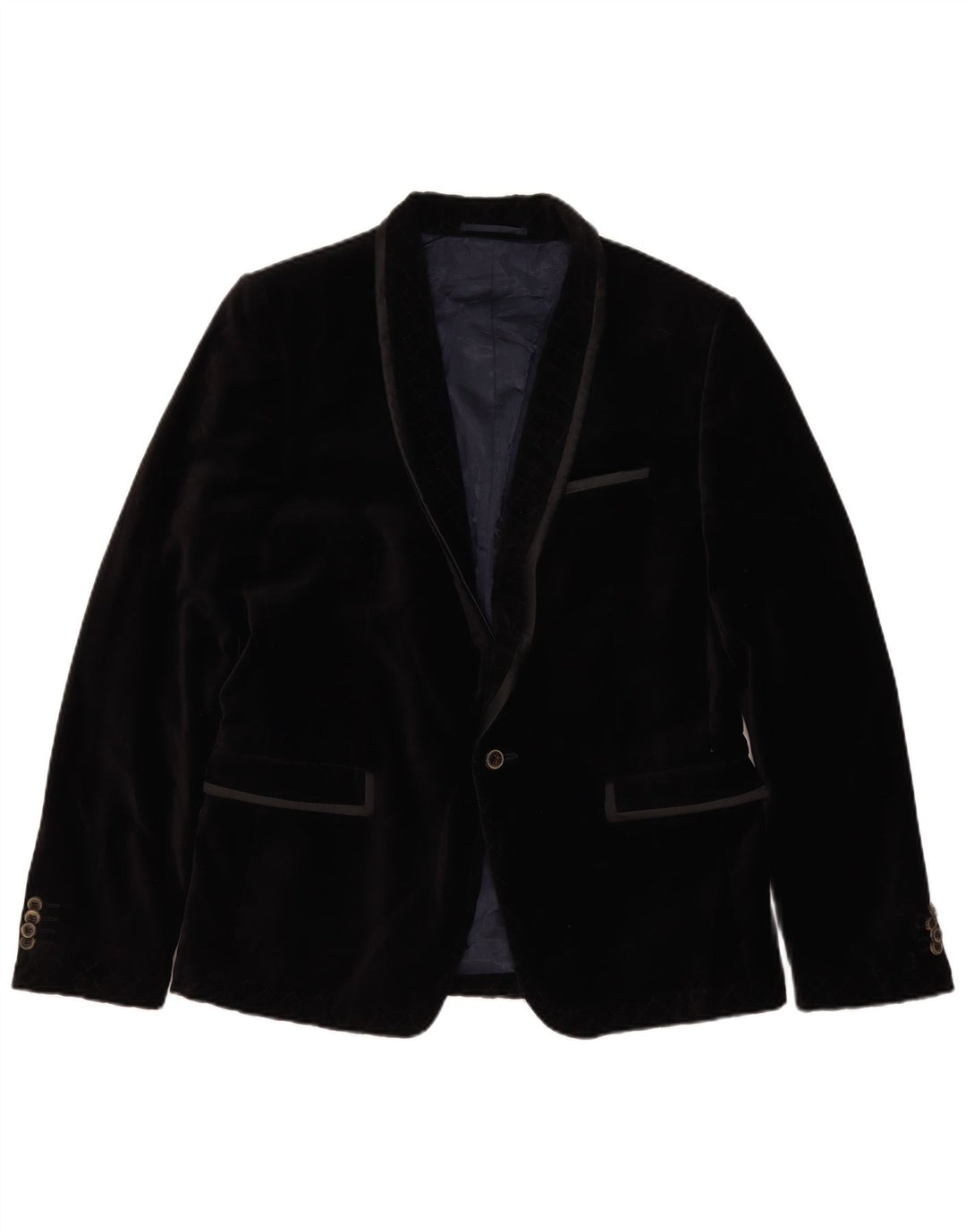 Zara Herre 1 Knap Velvet Blazer Jacket EU 50 Medium Sort Bomuld