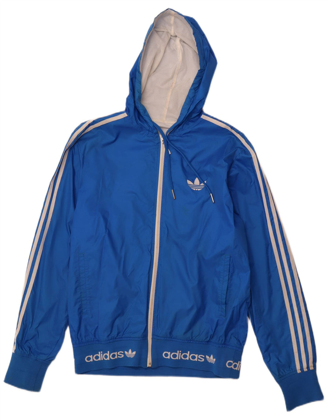 ADIDAS Grafisk regnjakke med hætte til mænd UK 38 Medium Blue Nylon