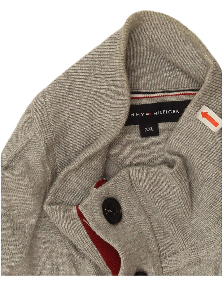 Tommy Hilfiger Herre Button Neck Jumper Sweater 2XL Grå Bomuld