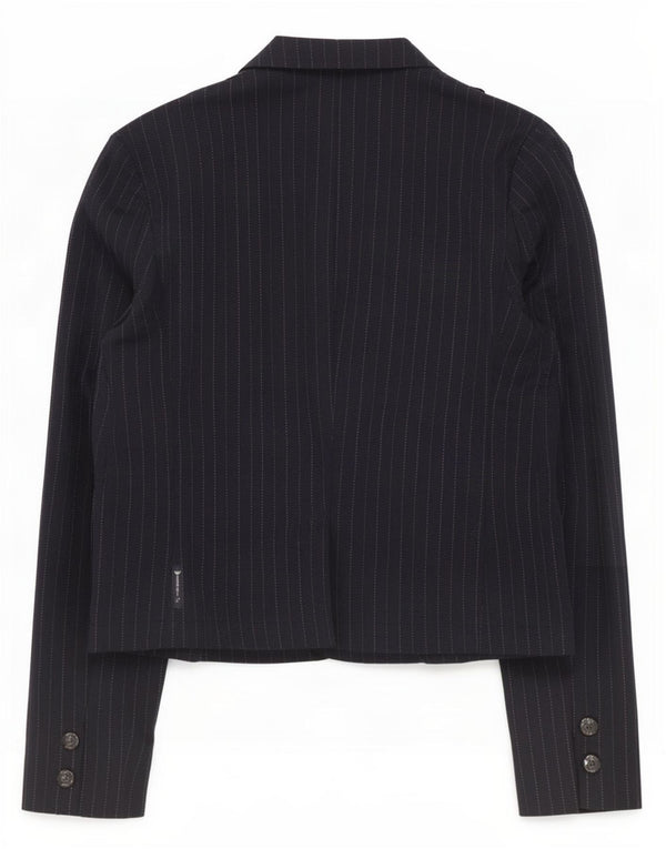 Armani Jeans Dame 3 Button Blazer Jacket UK 14 Medium Navy Blue Pinstripe
