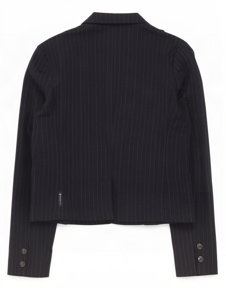 Armani Jeans Dame 3 Button Blazer Jacket UK 14 Medium Navy Blue Pinstripe