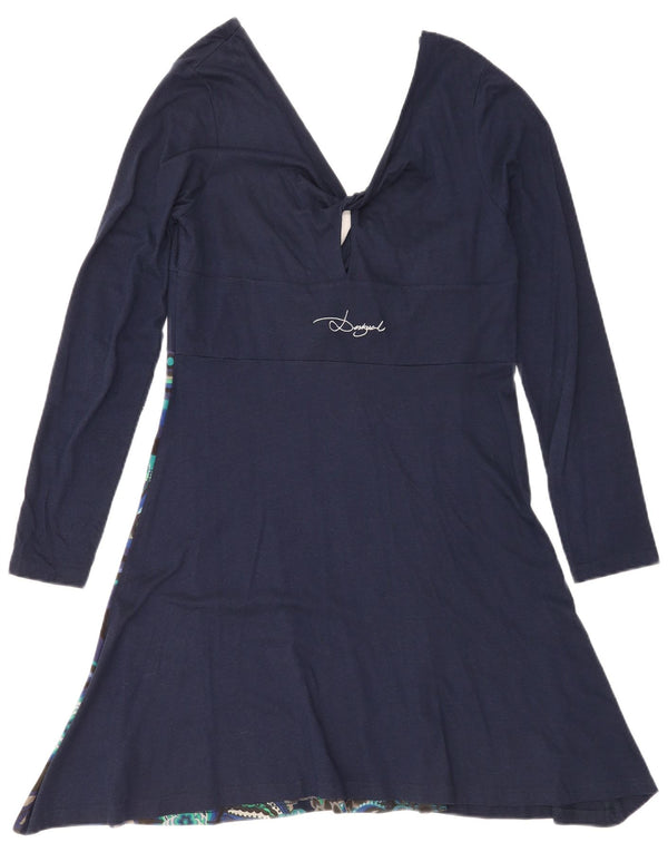 Desigual Dame Langærmet A-Line Kjole UK 18 XL Navy Blue Floral