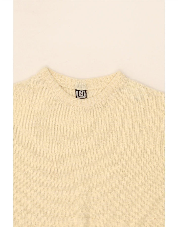 VINTAGE Womens Crop Crew Neck Jumper Sweater UK 12 Medium Beige Vintage Vintage and Second-Hand Vintage from Messina Hembry 