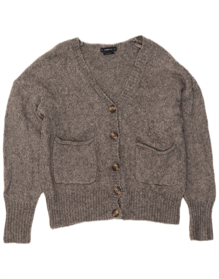 Zara Dame Cardigan Sweater UK 14 Medium Grey Flecked Acryl