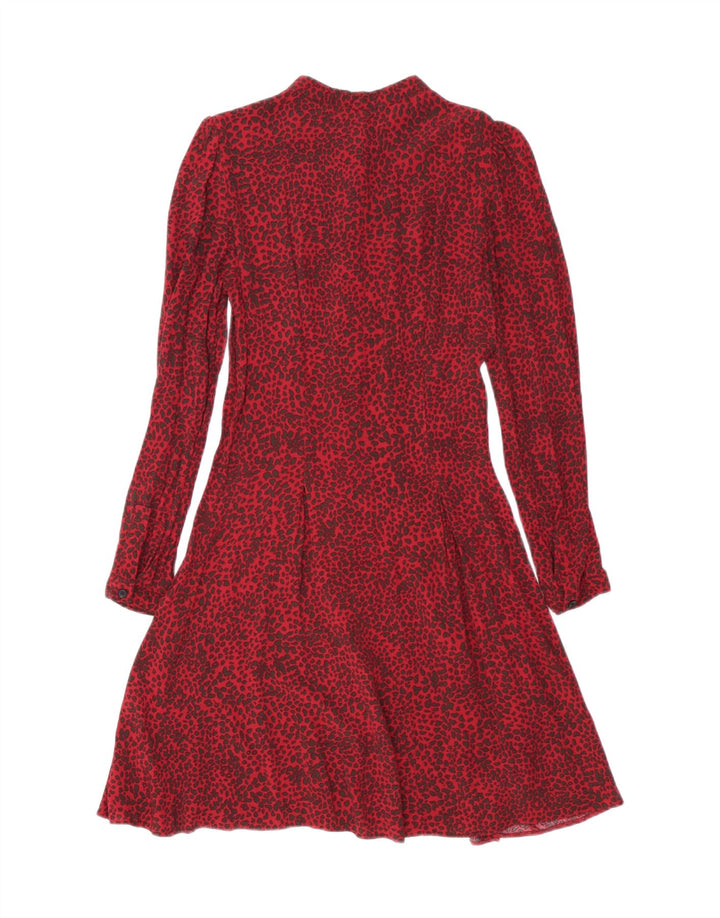 WAREHOUSE Dame skjortekjole UK 8 Small Red Animal Print Viscose
