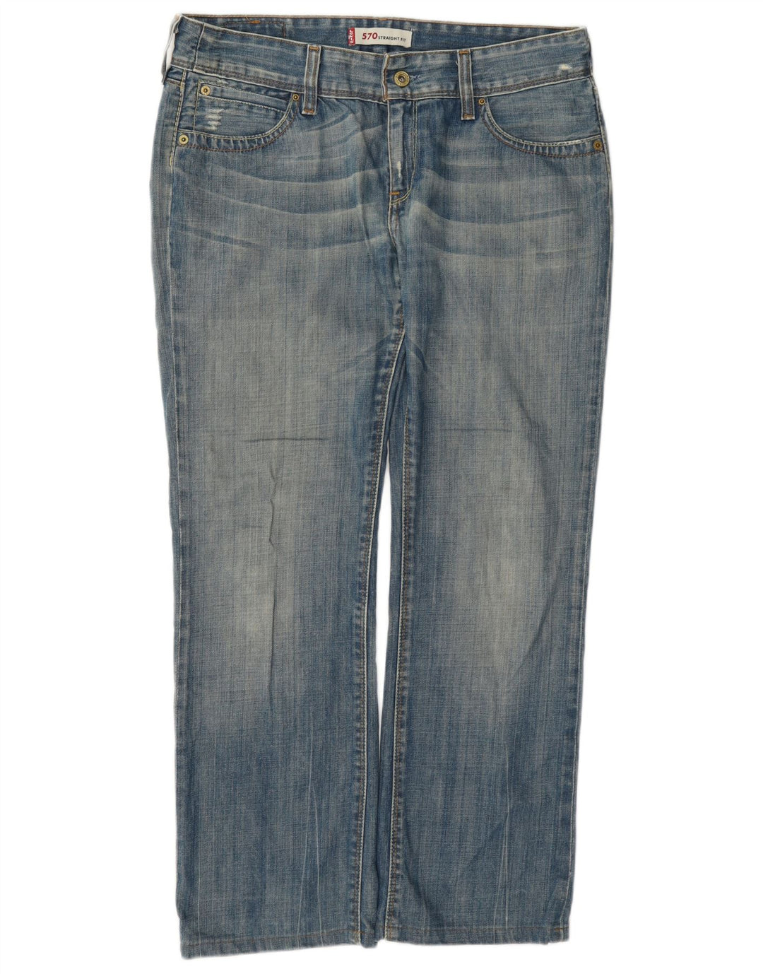 Levi's Dame 570 Distressed Straight Jeans W32 L28 Blå Bomuld
