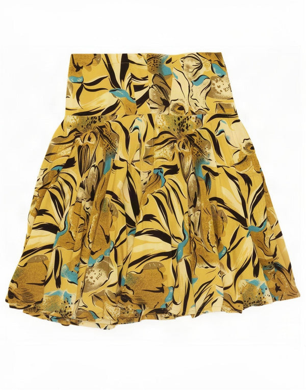 Vintage Womens High Waist A-Line Skirt Large W34 Yellow Floral