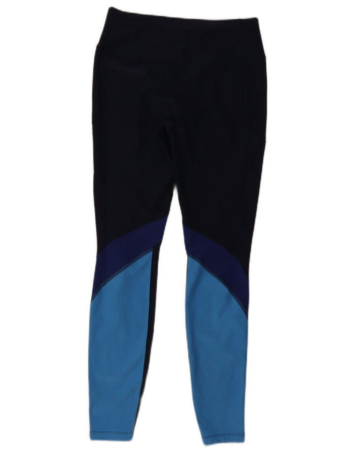 Nike Dame Dri Fit Leggings UK 12 Medium Navy Blue Colourblock