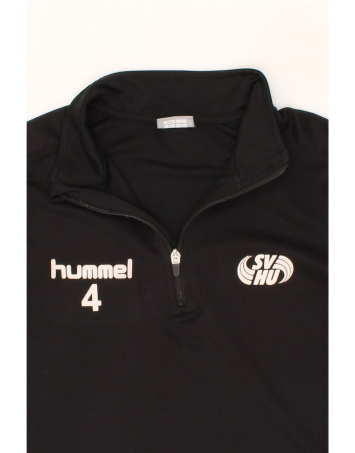 HUMMEL Mens Graphic Zip Neck Pullover Tracksuit Top Small Black Polyester Vintage Hummel and Second-Hand Hummel from Messina Hembry 