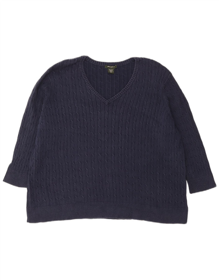 Eddie Bauer Dame Oversized V-hals Jumper Sweater UK 20 2XL Navy Blue