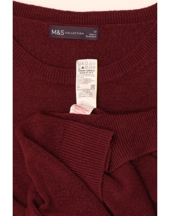 Marks & Spencer Dame Boat Neck Jumper Sweater UK 12 Medium Maroon Akryl