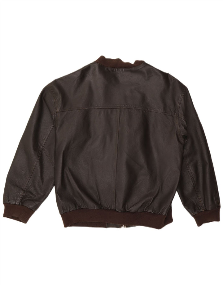 VINTAGE Herre Loose Fit Læderjakke UK 36 Lille brunt læder