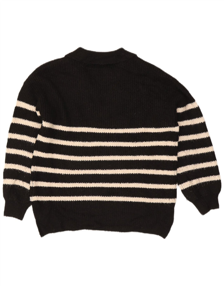 Marks & Spencer Dame Polo Neck Jumper Sweater UK 14 Medium Sort Stribet