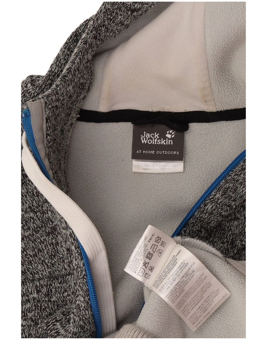 Jack Wolfskin Herre grafisk hættetrøje med lynlås, stor grå flækket polyester