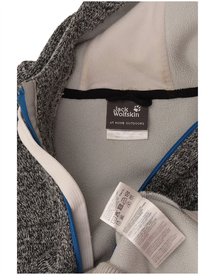 Jack Wolfskin Herre grafisk hættetrøje med lynlås, stor grå flækket polyester