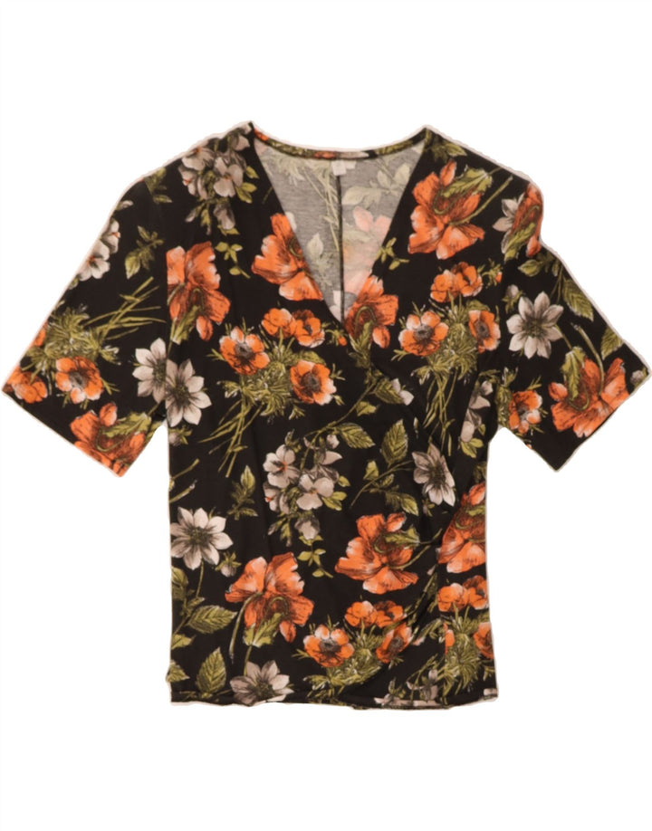 VINTAGE Womens Blouse Top IT 48 2XL Black Floral Cotton Vintage Vintage and Second-Hand Vintage from Messina Hembry 