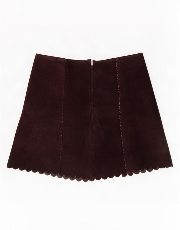 Vintage dame ruskind mininederdel Medium W30 brunt læder