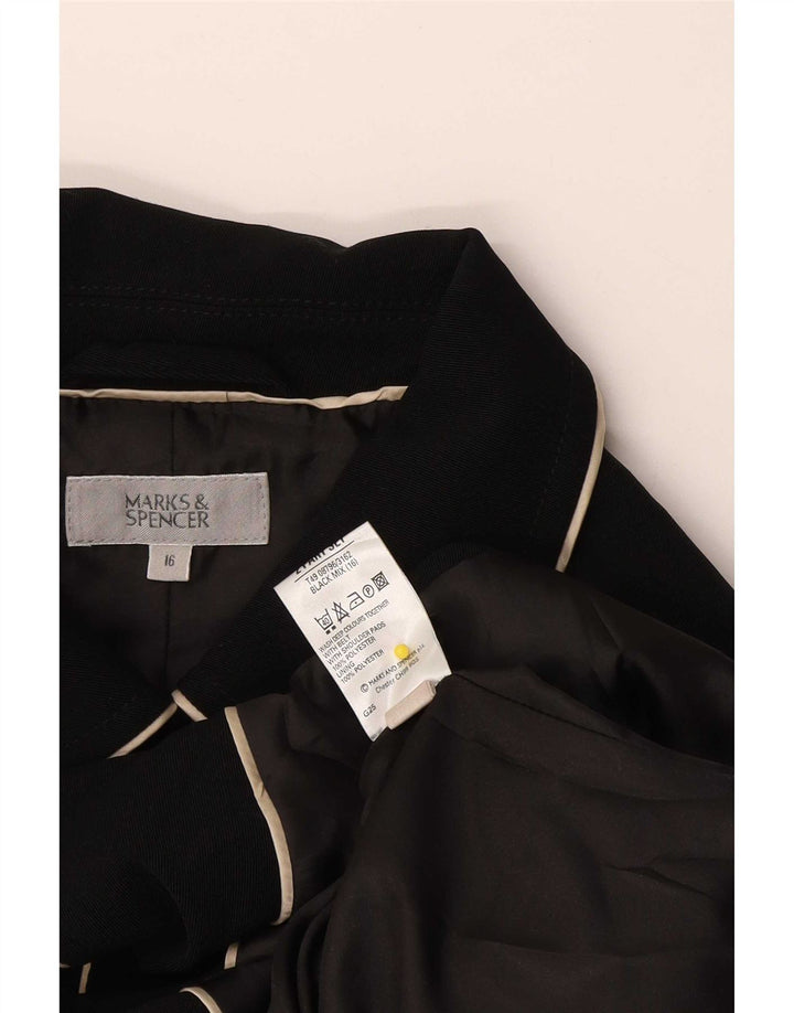 Marks & Spencer Womens Short Trench Coat UK 16 Large Black Polyester