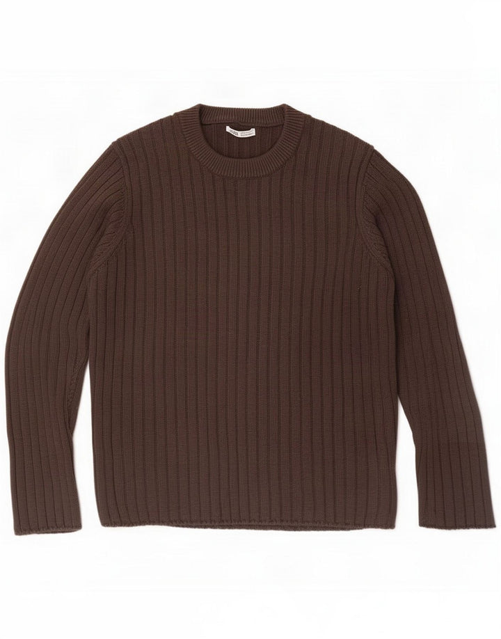 Zara sweater med rund hals til mænd Medium Brun Bomuld