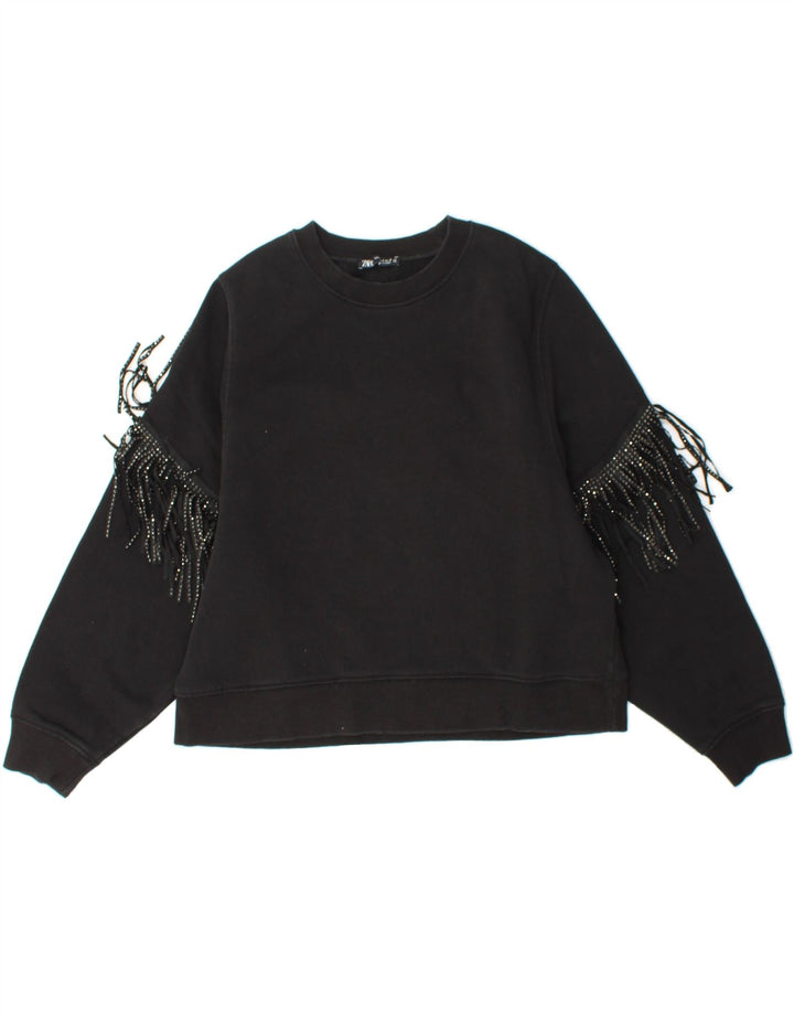 ZARA Womens Sweatshirt Jumper UK 10 Small Black Cotton Vintage Zara and Second-Hand Zara from Messina Hembry 
