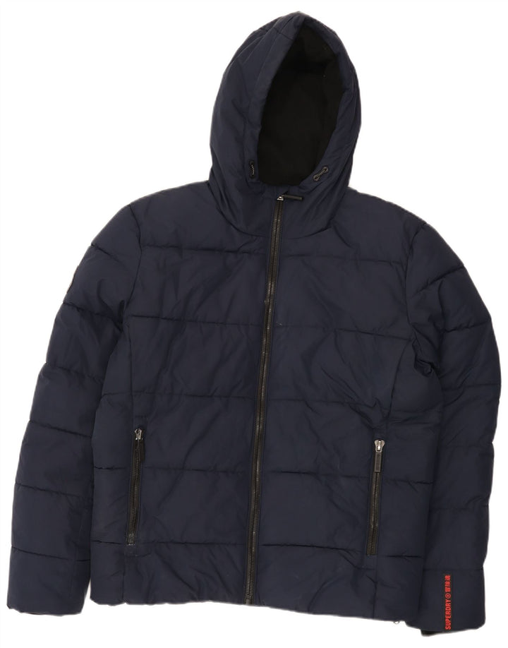 Superdry Polstret hættejakke til mænd UK 38 Mellem marineblå polyester