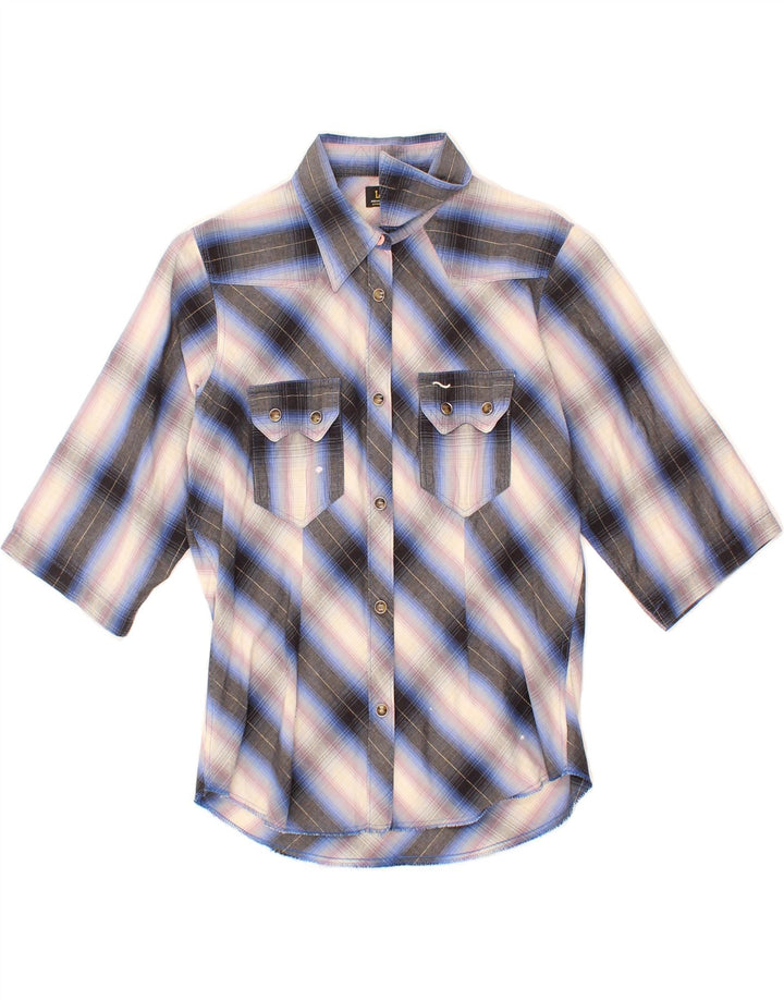 LEE Womens Short Sleeve Shirt UK 12 Medium Blue Check Cotton Vintage Lee and Second-Hand Lee from Messina Hembry 