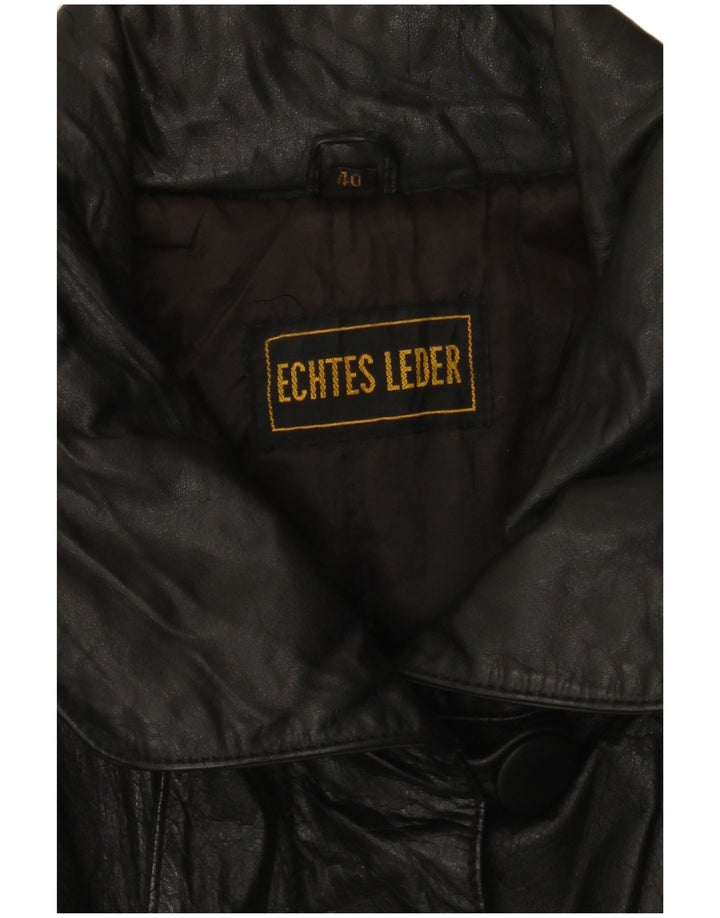 Vintage Dame Loose Fit Læderfrakke EU 40 Medium Sort Læder